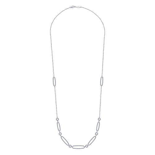 28 inch 14K White Gold and Diamond Geometric Station Necklace - 2 ct - Shot 2