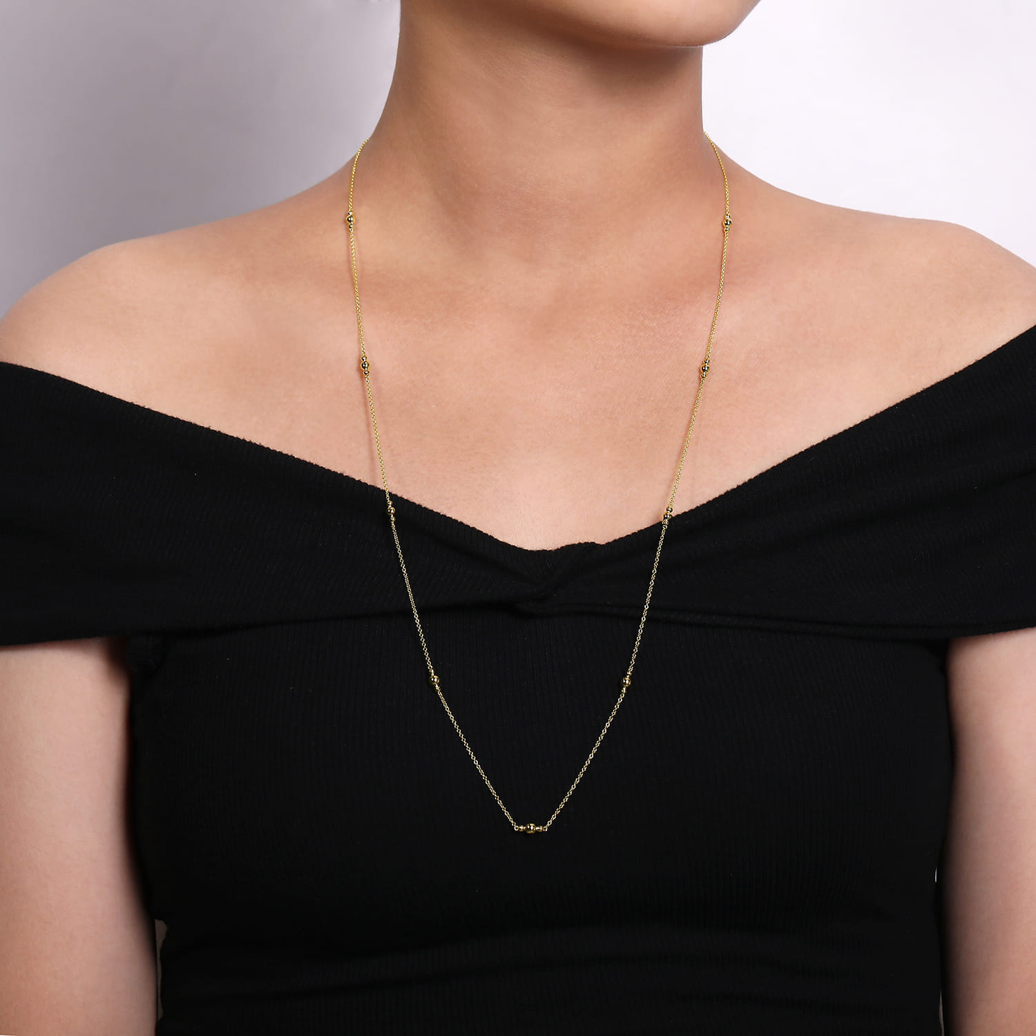 28 inch 14K Yellow Gold Bujukan Bead Station Necklace - Shot 3