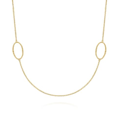 28 inch 14K Yellow Gold Bujukan Beaded Oval Station Necklace