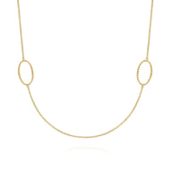28 inch 14K Yellow Gold Bujukan Beaded Oval Station Necklace
