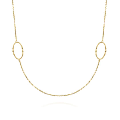 28 inch 14K Yellow Gold Bujukan Beaded Oval Station Necklace