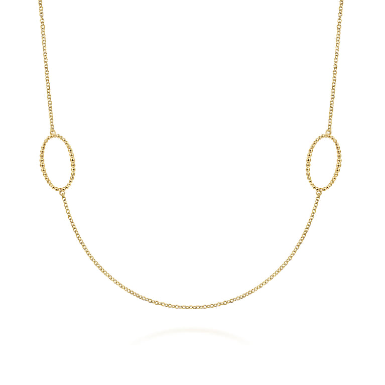 28 inch 14K Yellow Gold Bujukan Beaded Oval Station Necklace - Shot 1