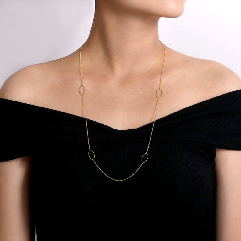 28 inch 14K Yellow Gold Bujukan Beaded Oval Station Necklace - Shot 3