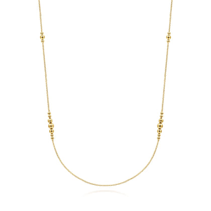 28 inch 14K Yellow Gold Graduating Bujukan Bead Station Necklace