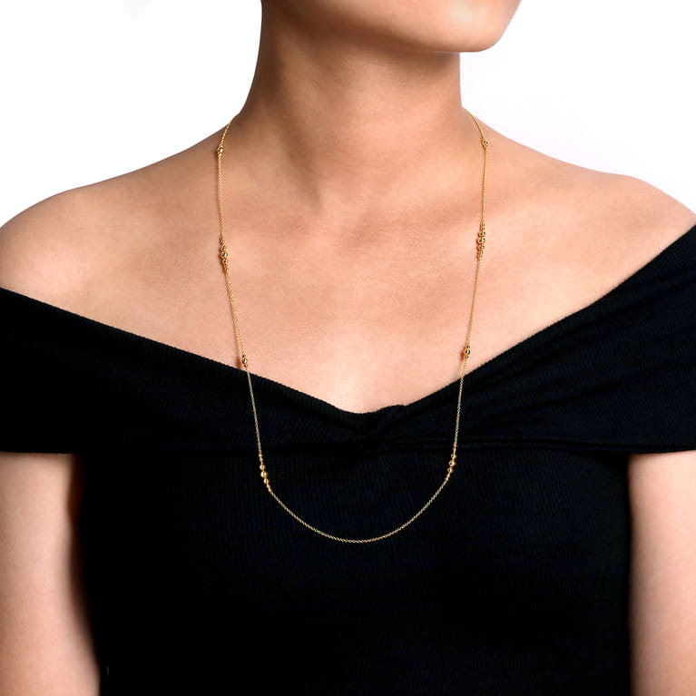 28 inch 14K Yellow Gold Graduating Bujukan Bead Station Necklace - Shot 3