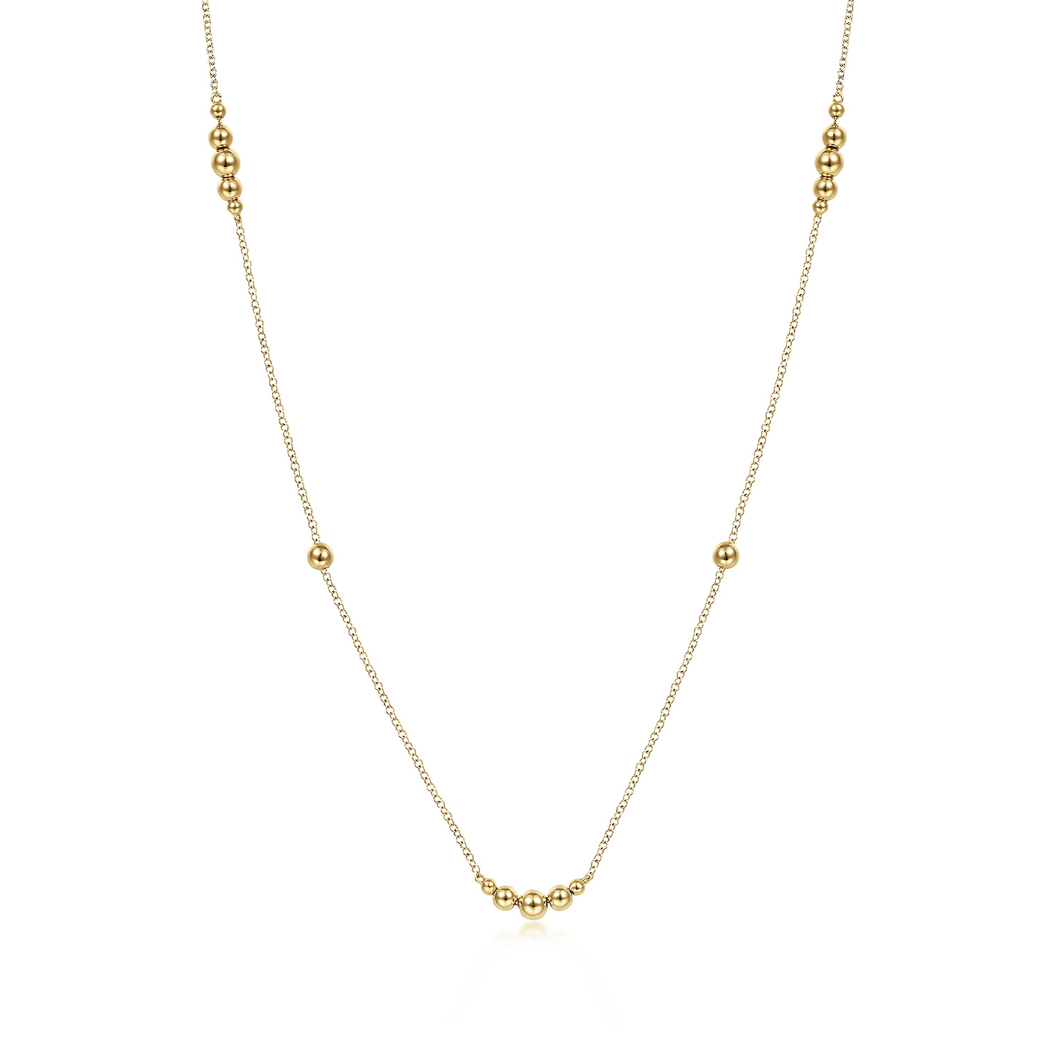 28 inch 14K Yellow Gold Graduating Bujukan Bead Station Necklace