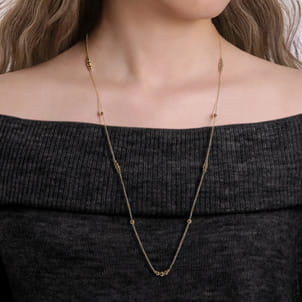 28 inch 14K Yellow Gold Graduating Bujukan Bead Station Necklace