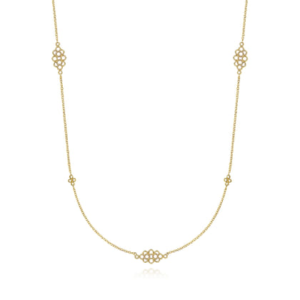 28 inch 14K Yellow Gold Multi Circle Casted Station Necklace