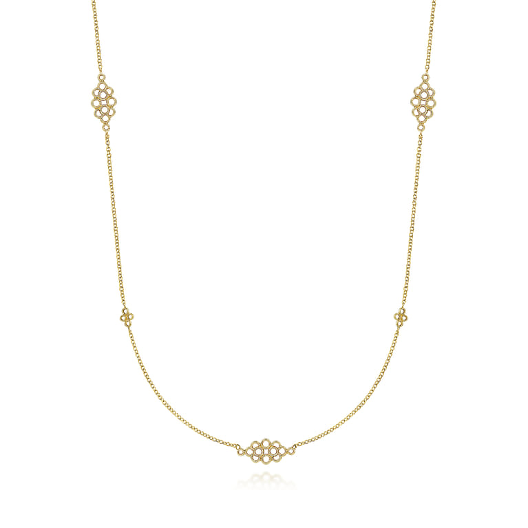 28 inch 14K Yellow Gold Multi Circle Casted Station Necklace - Shot 1