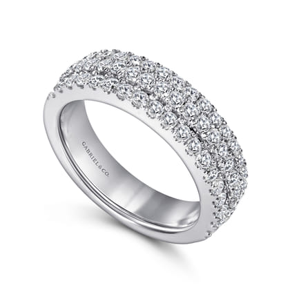 3 Row 14K White Gold Micro Pave Diamond Anniversary Band