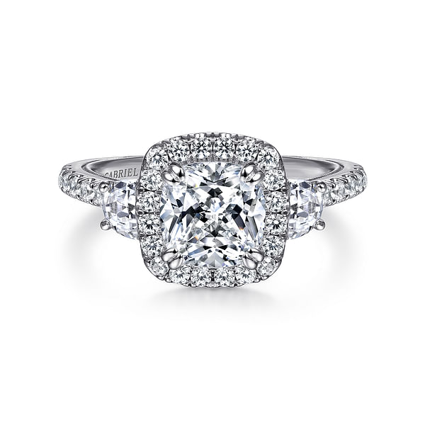 14k White Gold 6mm Cushion Gemstone and Diamond Halo Rings