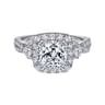 Draymond - Art Deco 14K White Gold Cushion Three Stone Halo Diamond Engagement Ring - 1.03 ct