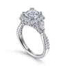 Draymond - Art Deco 14K White Gold Cushion Three Stone Halo Diamond Engagement Ring - 1.03 ct