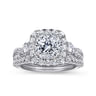 Draymond - Art Deco 14K White Gold Cushion Three Stone Halo Diamond Engagement Ring - 1.03 ct