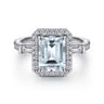 Skylah - 14K White Gold Emerald Three Stone Halo Aquamarine and Diamond Channel Set Engagement Ring - 0.23 ct
