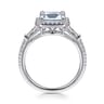 Skylah - 14K White Gold Emerald Three Stone Halo Aquamarine and Diamond Channel Set Engagement Ring - 0.23 ct
