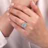 Skylah - 14K White Gold Emerald Three Stone Halo Aquamarine and Diamond Channel Set Engagement Ring - 0.23 ct