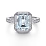 Luiza - 14K White Gold Emerald Three Stone Halo Aquamarine and Diamond Engagement Ring - 0.23 ct