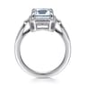 Luiza - 14K White Gold Emerald Three Stone Halo Aquamarine and Diamond Engagement Ring - 0.23 ct