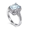 Luiza - 14K White Gold Emerald Three Stone Halo Aquamarine and Diamond Engagement Ring - 0.23 ct