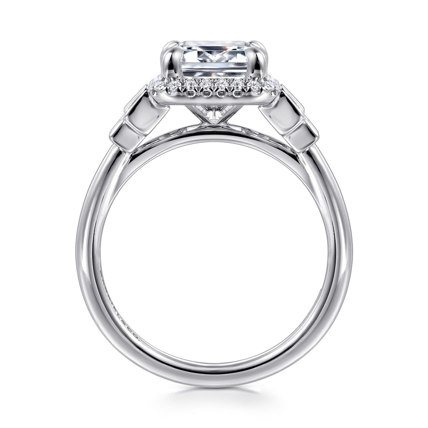 Anita - 14K White Gold Emerald Cut Halo Five Stone Diamond Engagement Ring - 0.6 ct - Shot 2
