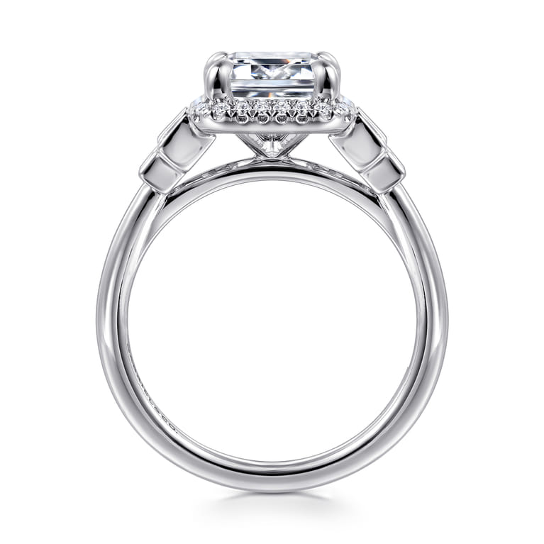 Anita - 14K White Gold Emerald Cut Halo Five Stone Diamond Engagement Ring - 0.6 ct - Shot 2