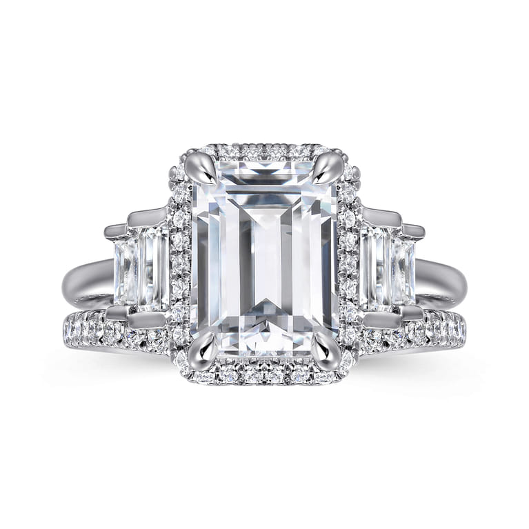 Anita - 14K White Gold Emerald Cut Halo Five Stone Diamond Engagement Ring - 0.6 ct - Shot 4