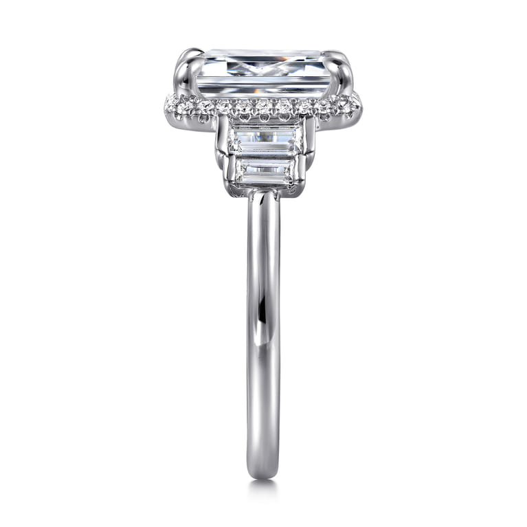 Anita - 14K White Gold Emerald Cut Halo Five Stone Diamond Engagement Ring - 0.6 ct - Shot 5