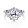 Wade - 14K White Gold Oval Three Stone Halo Diamond Engagement Ring - 1.1 ct