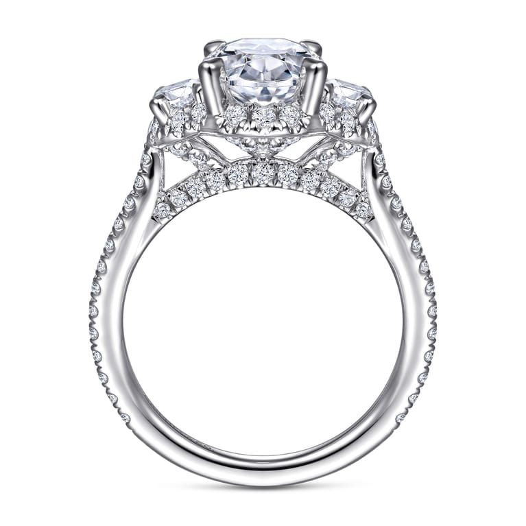 Wade - 14K White Gold Oval Three Stone Halo Diamond Engagement Ring - 1.1 ct - Shot 2