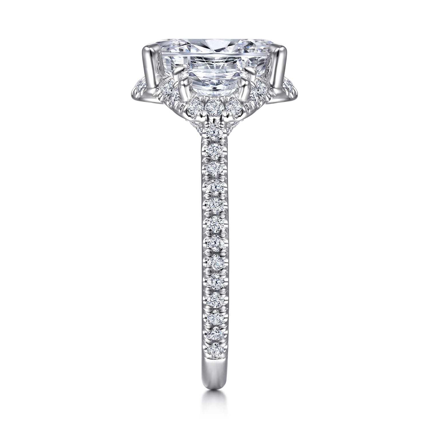 Wade - 14K White Gold Oval Three Stone Halo Diamond Engagement Ring - 1.1 ct - Shot 5