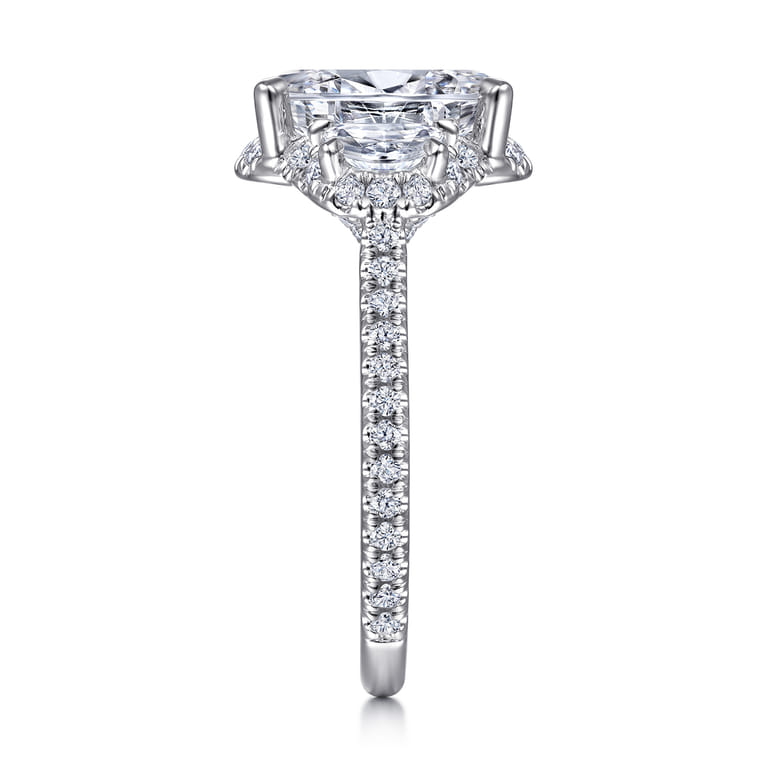 Wade - 14K White Gold Oval Three Stone Halo Diamond Engagement Ring - 1.1 ct - Shot 5