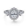 Kinsley - Vintage Inspired 14K White Gold Fancy Halo Oval Diamond Engagement Ring - 0.72 ct