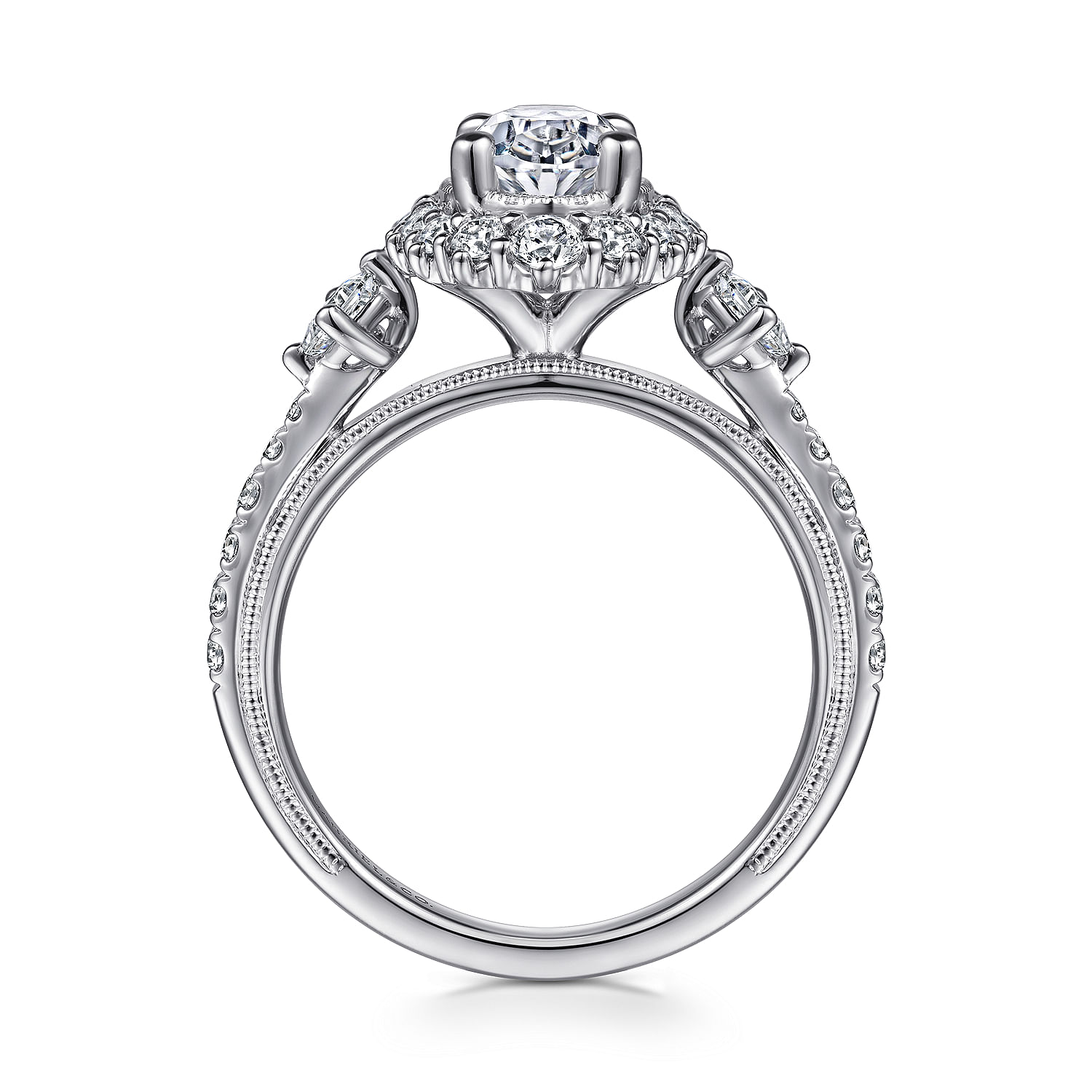 Kinsley - Vintage Inspired 14K White Gold Fancy Halo Oval Diamond Engagement Ring - 0.72 ct - Shot 2