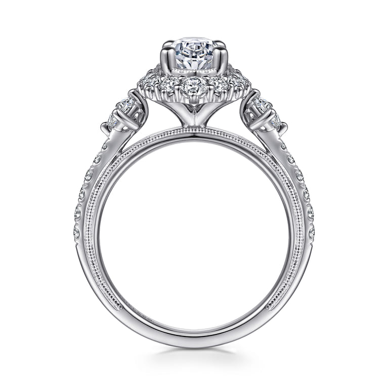Kinsley - Vintage Inspired 14K White Gold Fancy Halo Oval Diamond Engagement Ring - 0.72 ct - Shot 2