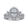 Kinsley - Vintage Inspired 14K White Gold Fancy Halo Oval Diamond Engagement Ring - 0.72 ct