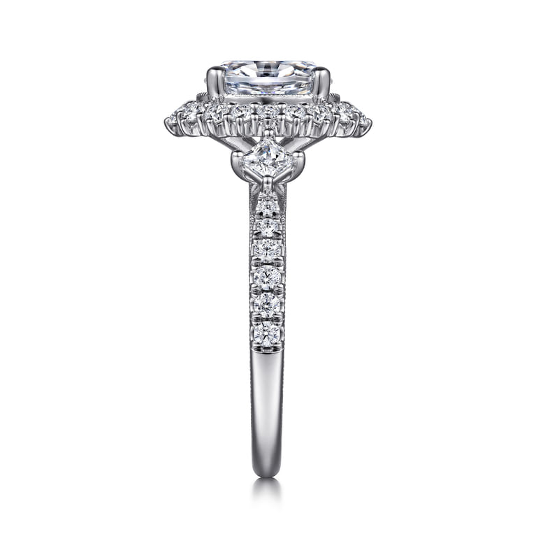 Kinsley - Vintage Inspired 14K White Gold Fancy Halo Oval Diamond Engagement Ring - 0.72 ct - Shot 5