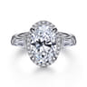 Briela - 14K White Gold Oval Cut Three Stone Halo Diamond Engagement Ring - 0.64 ct
