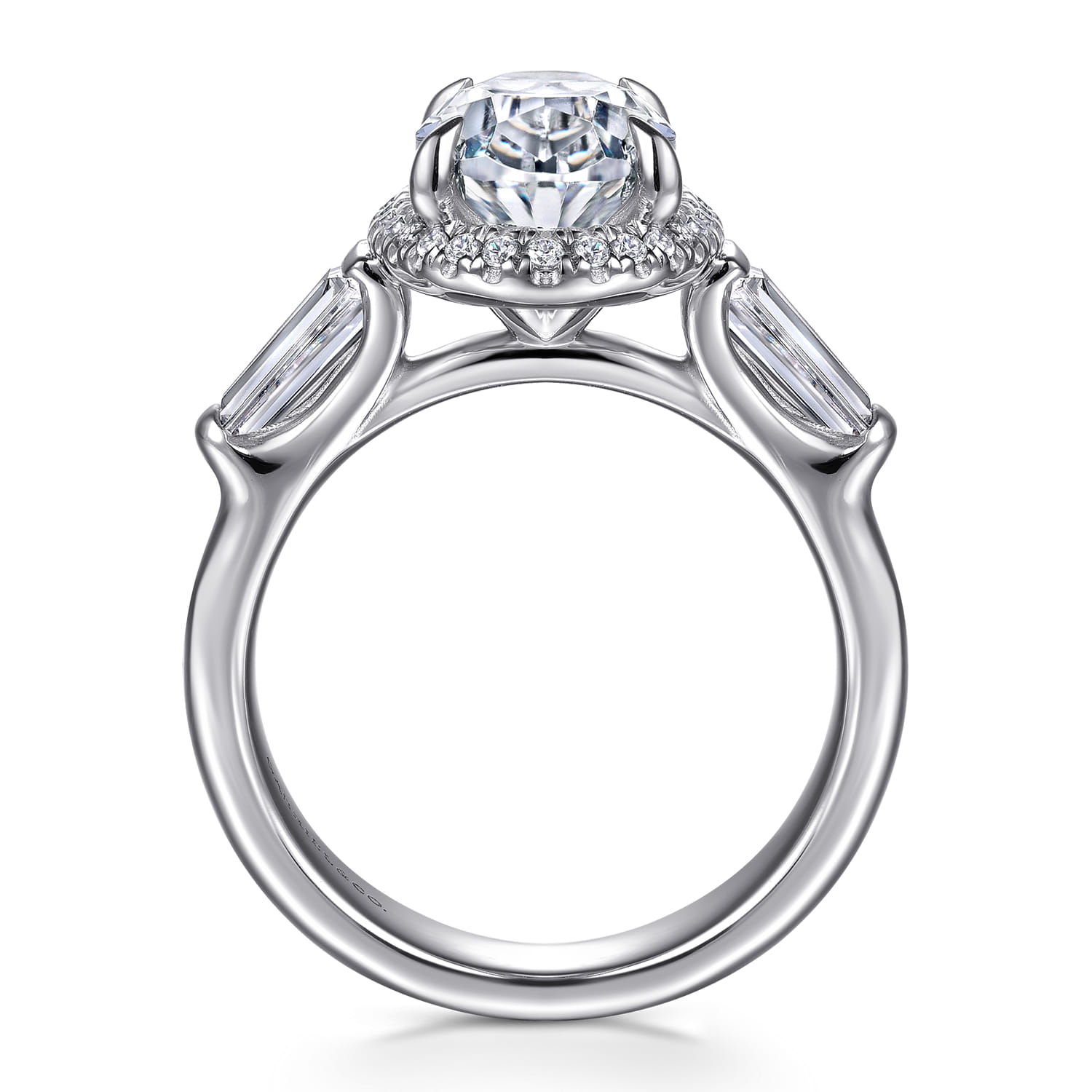 Briela - 14K White Gold Oval Cut Three Stone Halo Diamond Engagement Ring - 0.64 ct - Shot 2