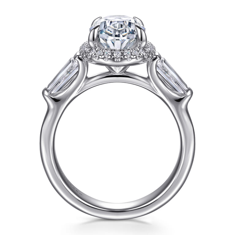 Briela - 14K White Gold Oval Cut Three Stone Halo Diamond Engagement Ring - 0.64 ct - Shot 2