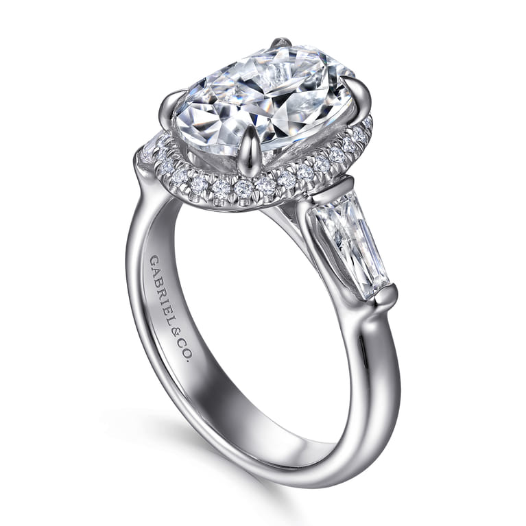 Briela - 14K White Gold Oval Cut Three Stone Halo Diamond Engagement Ring - 0.64 ct - Shot 3
