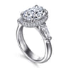 Briela - 14K White Gold Oval Cut Three Stone Halo Diamond Engagement Ring - 0.64 ct