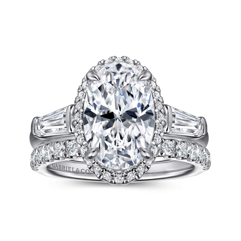 Briela - 14K White Gold Oval Cut Three Stone Halo Diamond Engagement Ring - 0.64 ct - Shot 4