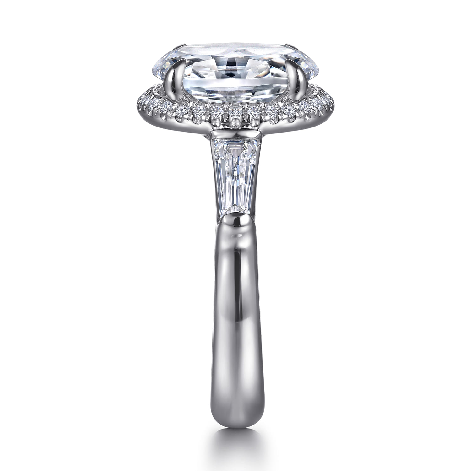 Briela - 14K White Gold Oval Cut Three Stone Halo Diamond Engagement Ring - 0.64 ct - Shot 5