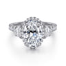 Cleopatra - 14K White Gold Oval Halo Diamond Engagement Ring - 0.8 ct