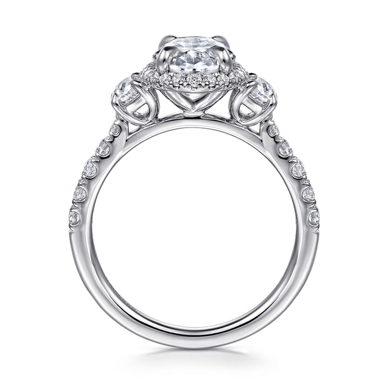 Cleopatra - 14K White Gold Oval Halo Diamond Engagement Ring - 0.8 ct - Shot 2