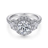 Leda - 14K White Gold Round Three Stone Halo Diamond Engagement Ring - 1.48 ct