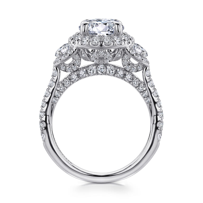 Leda - 14K White Gold Round Three Stone Halo Diamond Engagement Ring - 1.48 ct - Shot 2