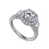 Leda - 14K White Gold Round Three Stone Halo Diamond Engagement Ring - 1.48 ct