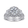 Leda - 14K White Gold Round Three Stone Halo Diamond Engagement Ring - 1.48 ct